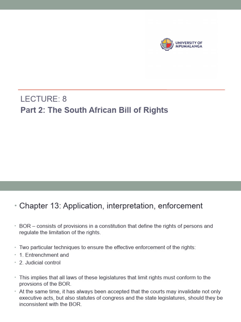 Lecture 8 P2 The South African Bor Constitutional Law Pdf
