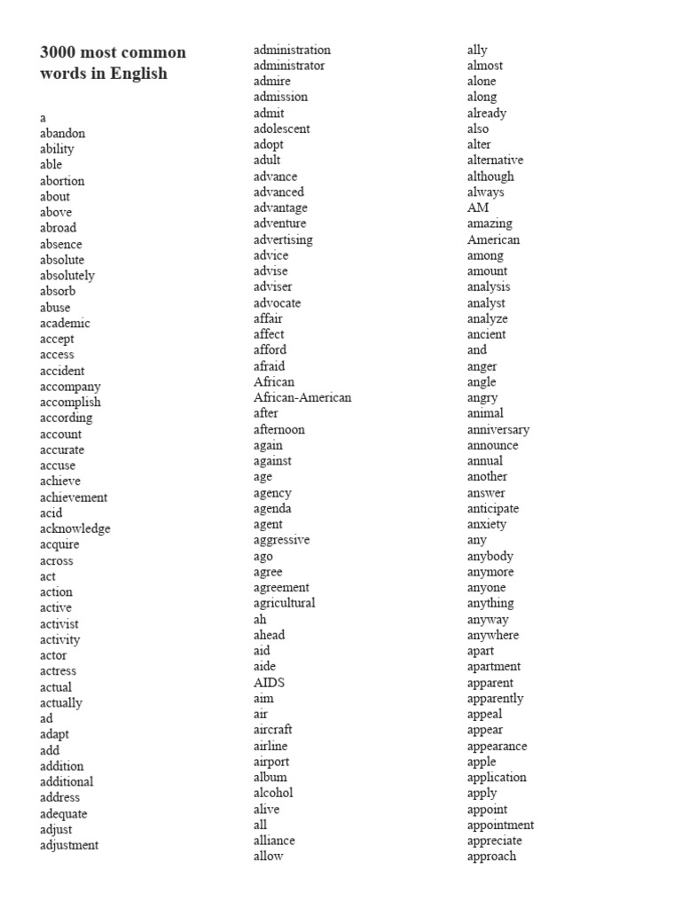 3000 Most Common Words in English | PDF | Perception | Economics