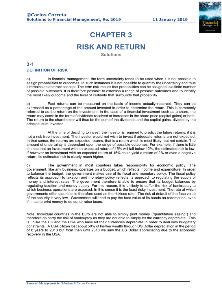 Risk and Return Solutions | PDF | Financial Risk | Investing