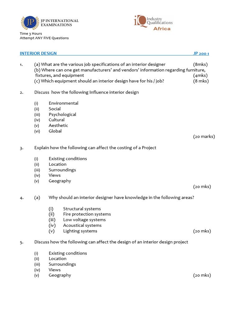 Interior Design Exam Questions Guide | PDF