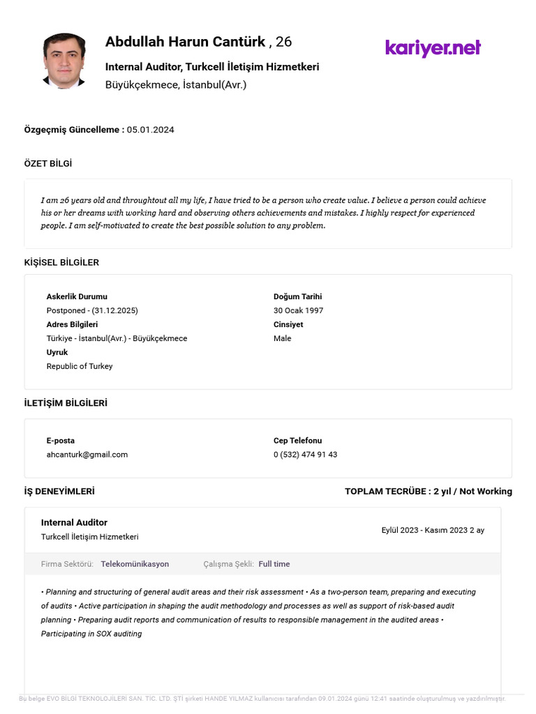 Abdullah Harun Cantürk - Kariyer - Net 360 | PDF | Internal Audit ...