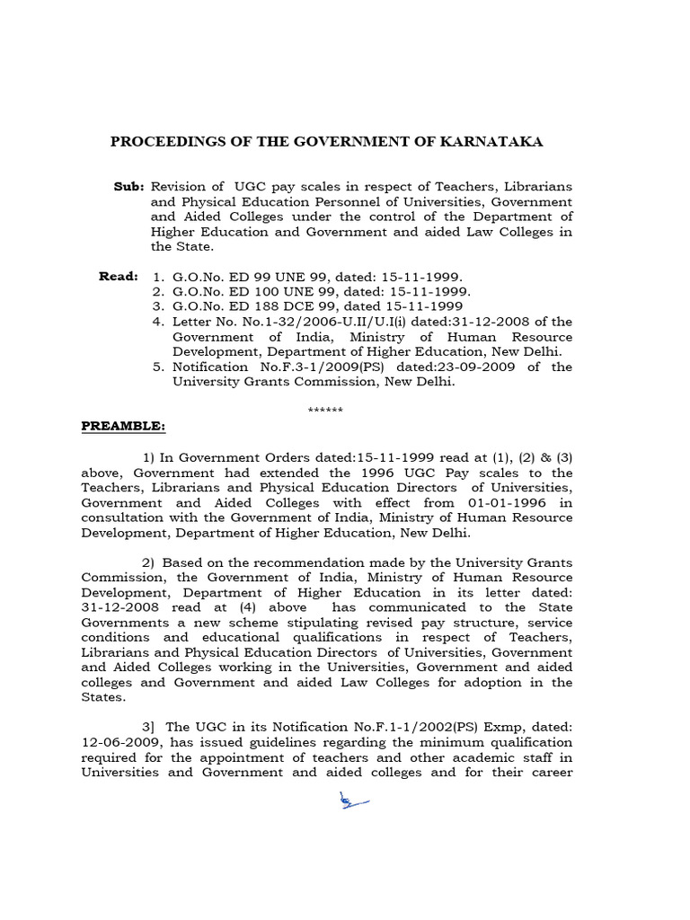 UGC Pay Scale Revision for Karnataka Educators | PDF | Academic Degree ...