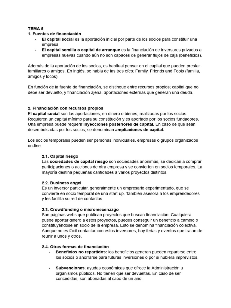 Fuentes y Tipos de Financiación Empresarial | PDF | Business ...