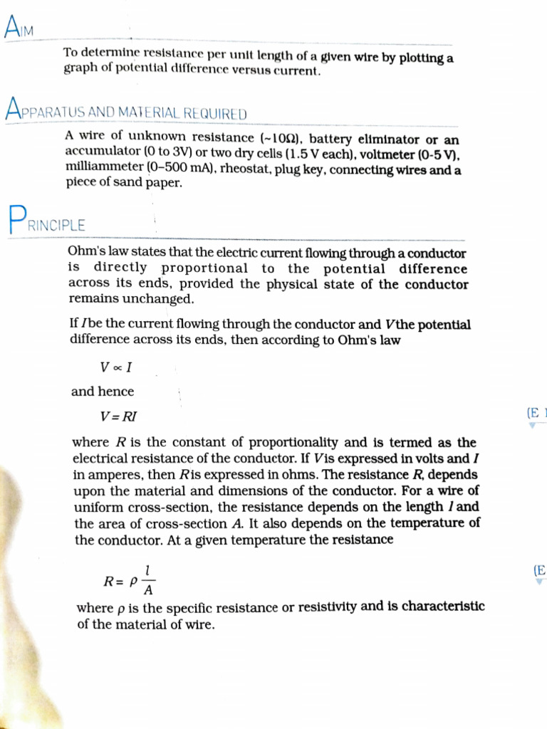 To Determine Resistance Per Unit Length of Agiven Wire PDF