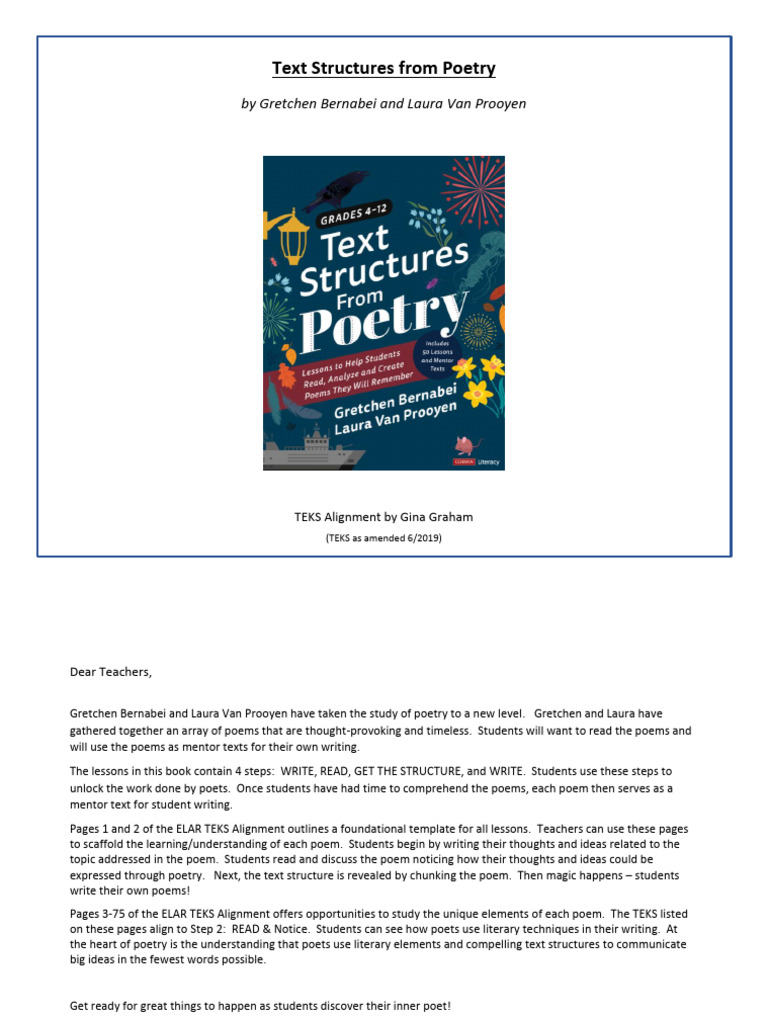 Poetry Text Structures for Teachers | PDF | Poetry | Metre (Poetry)