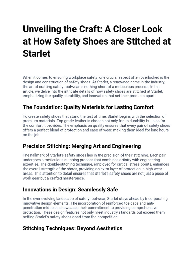 Crafting Safety: Starlet Shoe Insights | PDF | Shoe | Safety