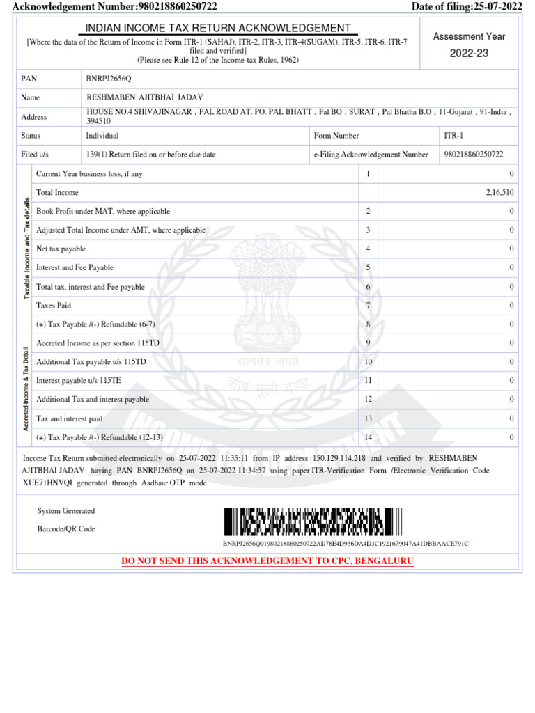Income Tax Return File Download