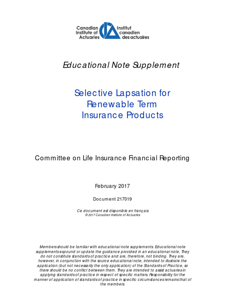 Selective Lapsation in Term Insurance | PDF | Insurance | Mortality Rate