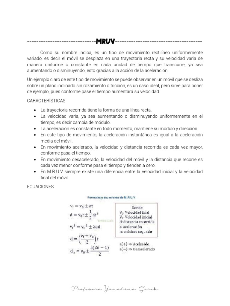 MRUV | PDF | Velocidad | Aceleración