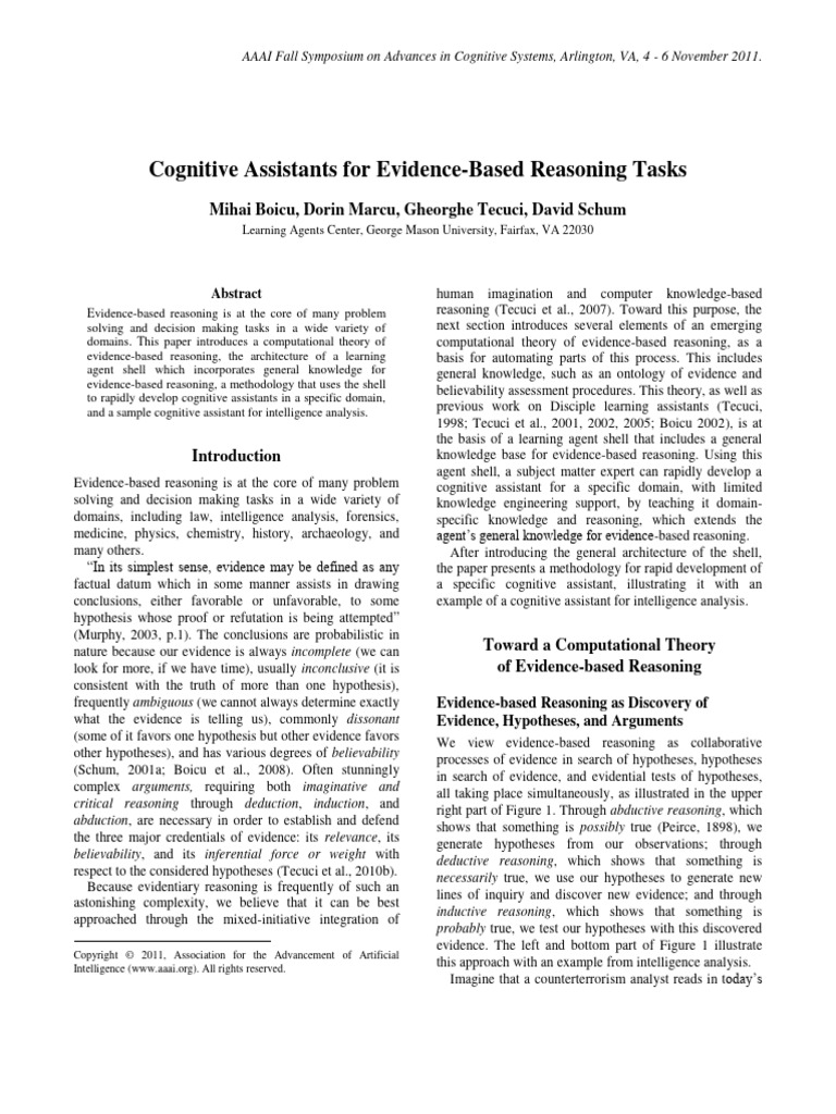Cognitive assistants for evidence based pdf evidence hypothesis