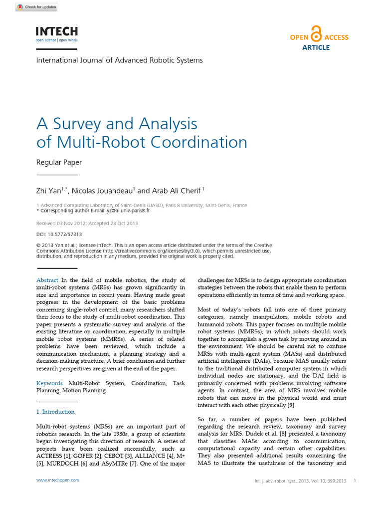 Multi-Robot Coordination Survey | PDF | Robot | Robotics