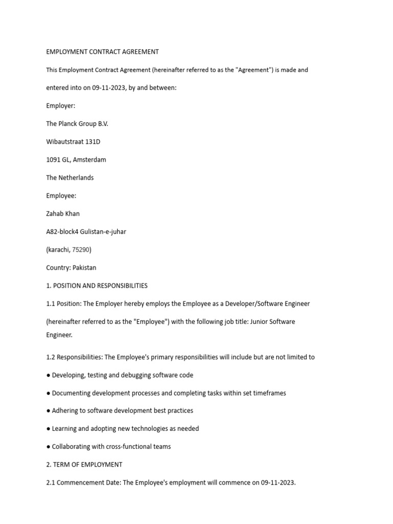 Employment Contract Agreement (1) - 2 | PDF | Employment | Intellectual ...