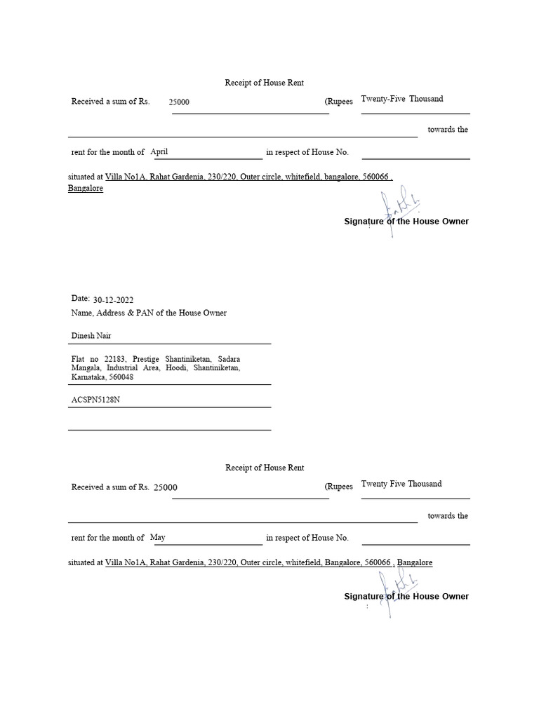 HRA Proof Download Free PDF Bangalore