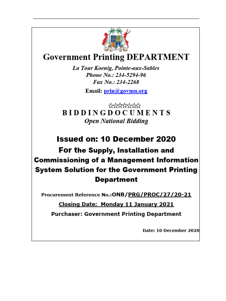 Government Printing Office supply installation and commissioning of