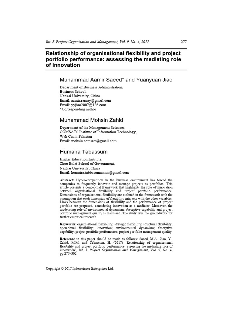 Saeed Et Al. - 2017 - Relationship of Organisational Flexibility and ...
