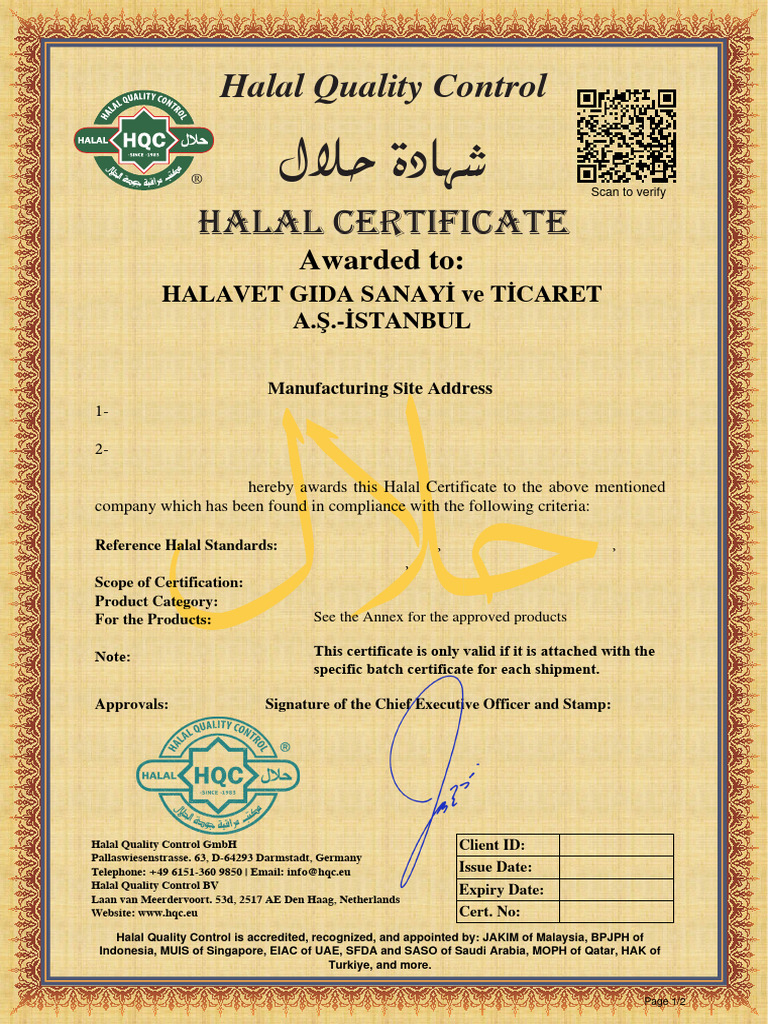 2023 HQC Halal Certificate - New | PDF | Food Law | Food And Drink