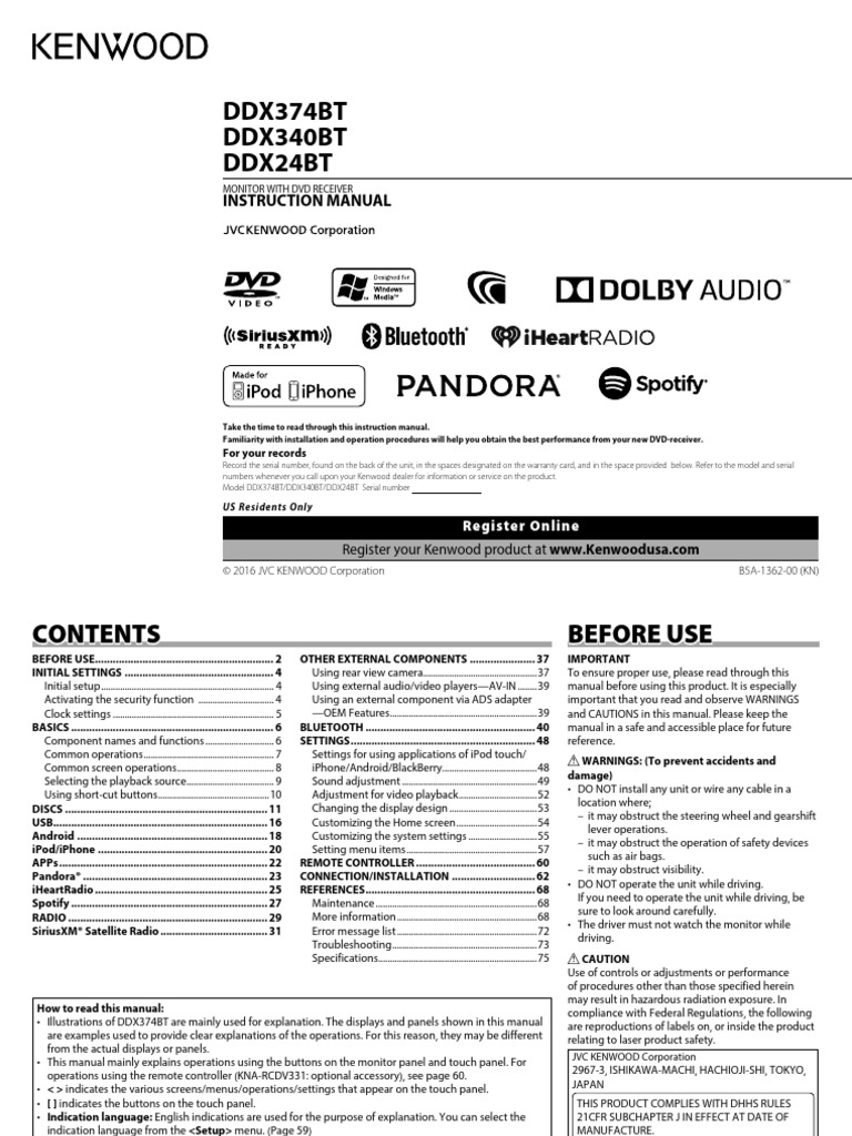 Kenwood DDX374BT | Download Free PDF | Menu (Computing) | Radio