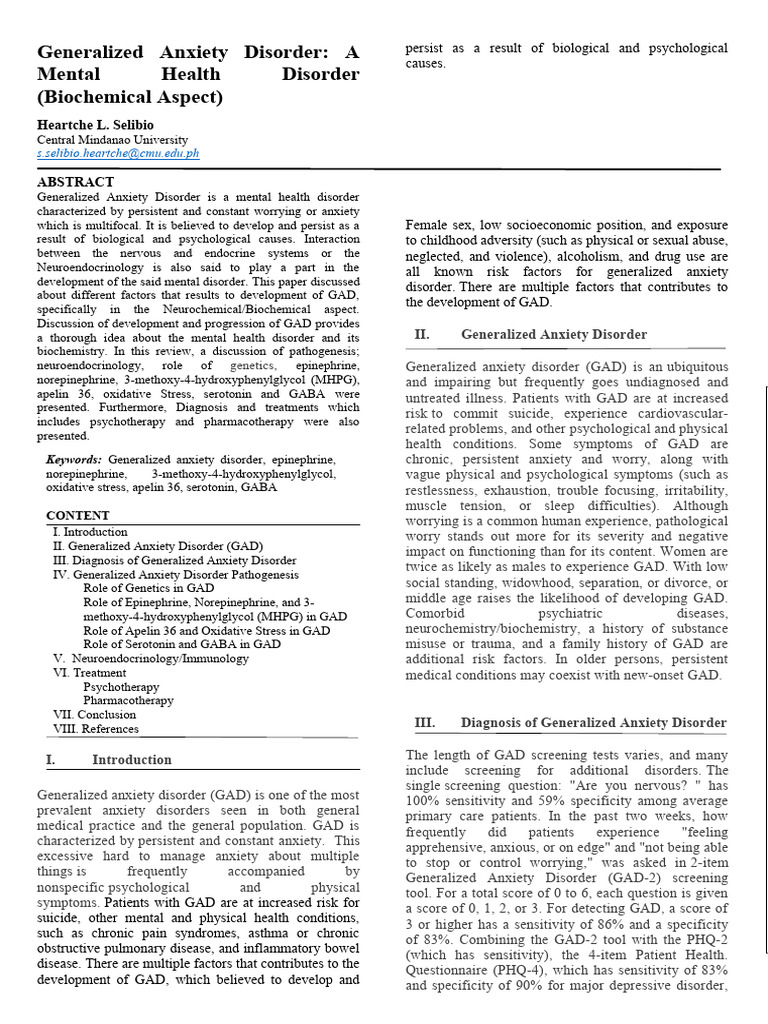 Generalized Anxiety Disorder Pdf Generalized Anxiety Disorder