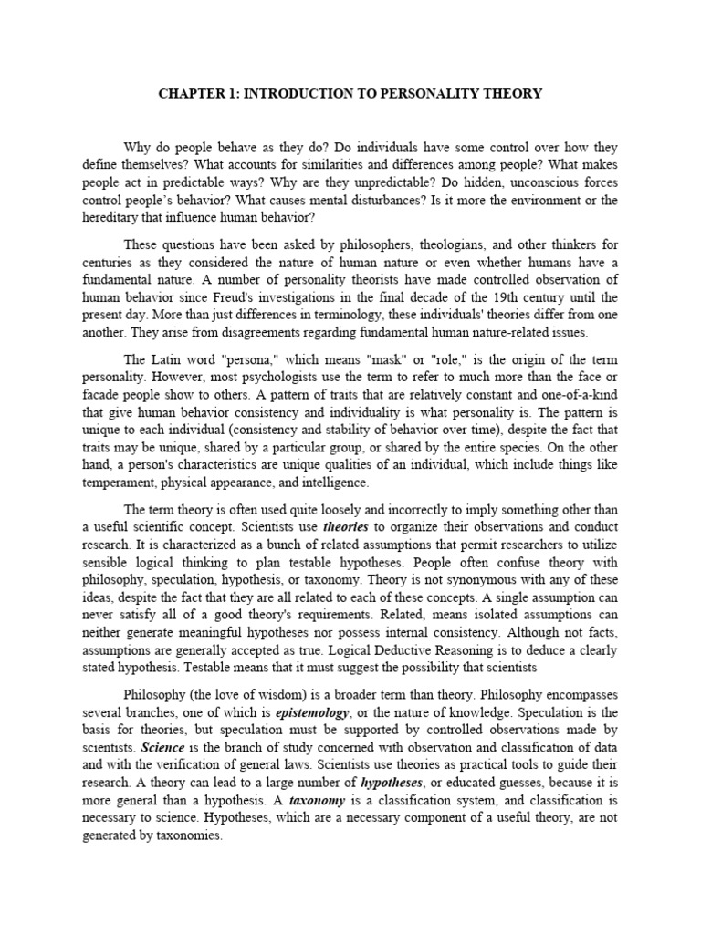 Chapter 1 Intro To Personality Theory Pdf Theory Hypothesis