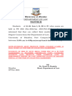 NOTICE Issuing Marksheet of LL.M. Degree Course Sem I II III IV FH 2022