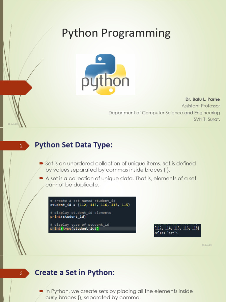 Set and Dictionary | PDF | Data Type | Python (Programming Language)