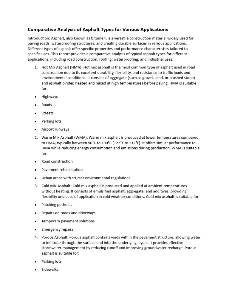 Asphalt Types: A Comparative Guide | PDF | Road Surface | Road