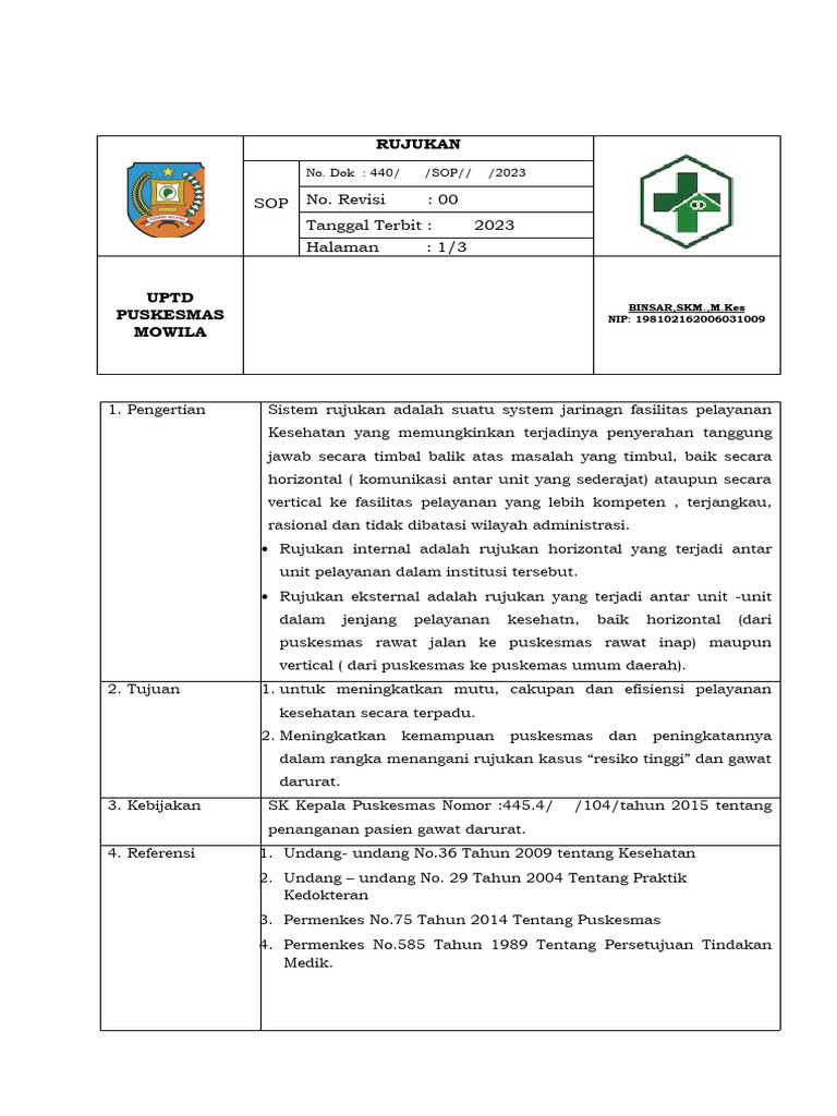 Prosedur Rujukan Pasien Puskesmas Mowila | PDF