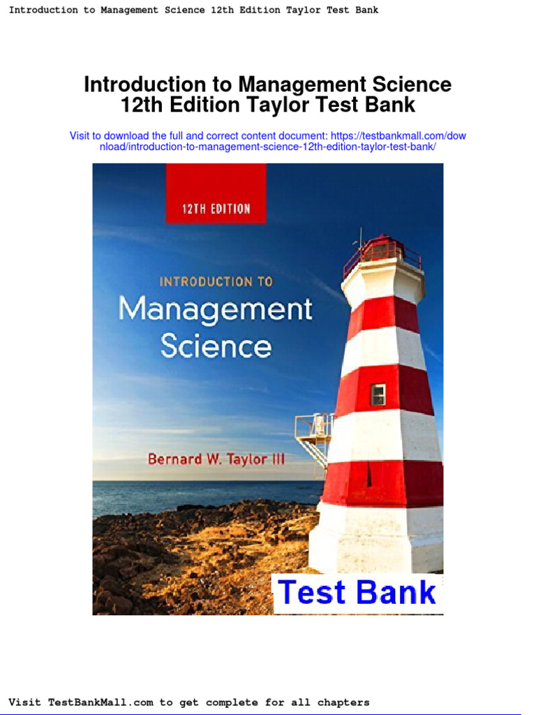 Full Introduction To Management Science 12Th Edition Taylor Test Bank ...