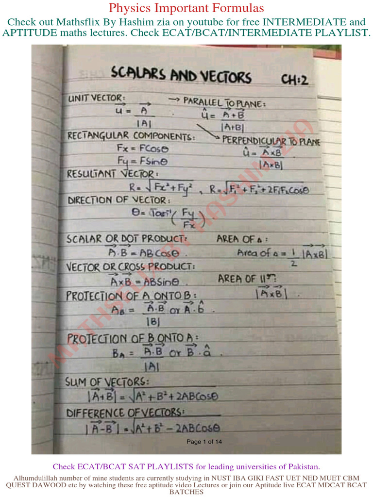 Physics Important Formulas Pdf