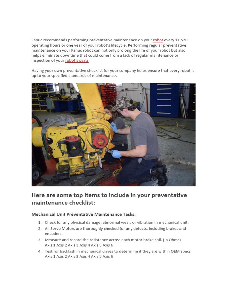 Fanuc Robot Preventive Maintenance Guide | PDF | Robot | Robotics