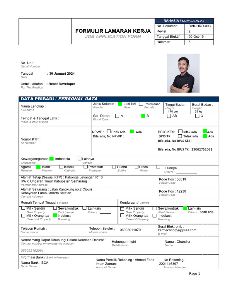 BVK HRD 003 Application Form | PDF