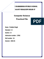 Computer Science Practical File: Guru Harkrishan Public School Vasant Vihar, New Delhi-57