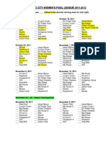 Women's Pool League Schedule 2011-2012-2