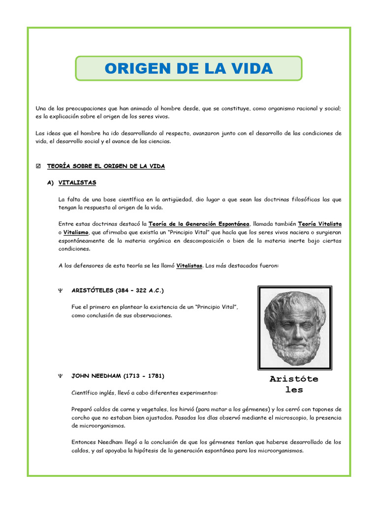 Teorías sobre el origen de la vida | PDF | Organismos | Abiogénesis