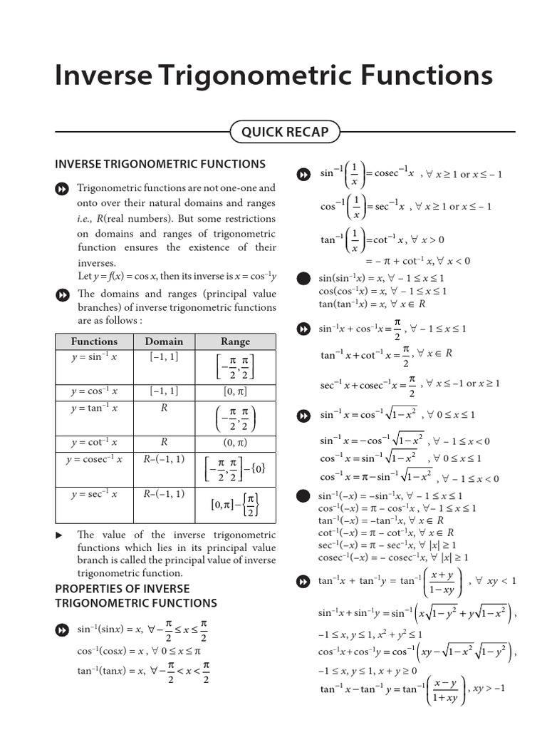 Inverse Trigonometric Functions Overview | PDF | Trigonometric ...