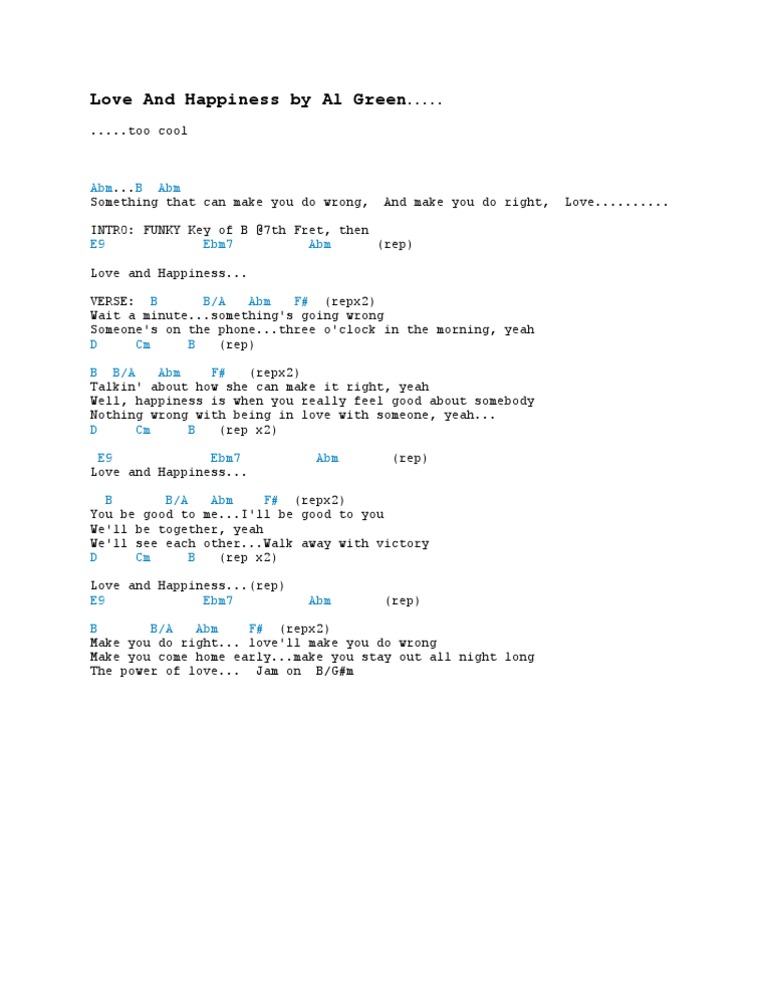 Al Green Love And Happiness Chords