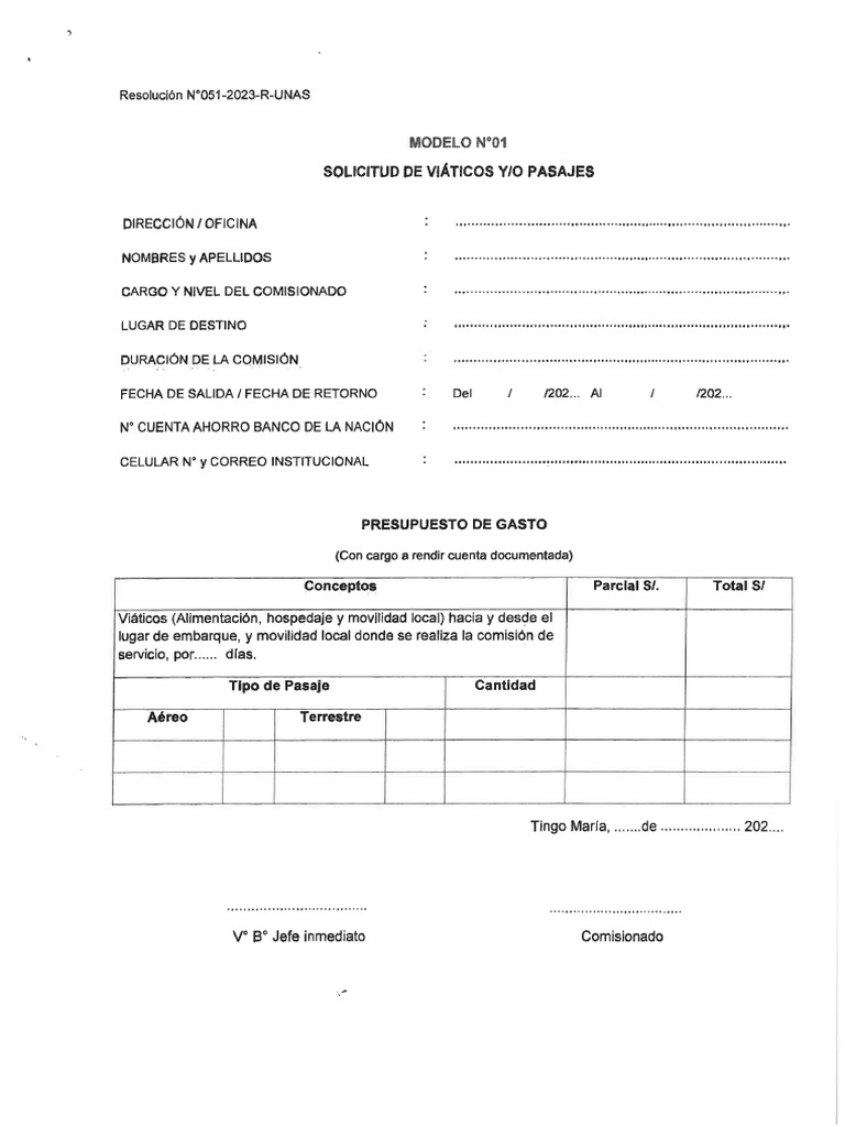 Formato Solicitud de Viaticos | PDF