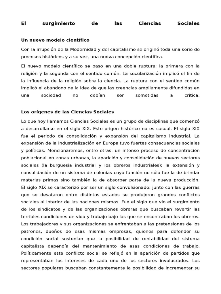 Surgimiento de Las Ciencias Sociales | PDF | Positivismo | marxismo