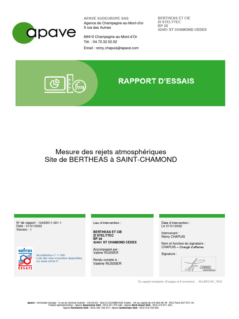 Rapport sur les rejets atmosphériques Apave | PDF | Dioxyde de carbone ...