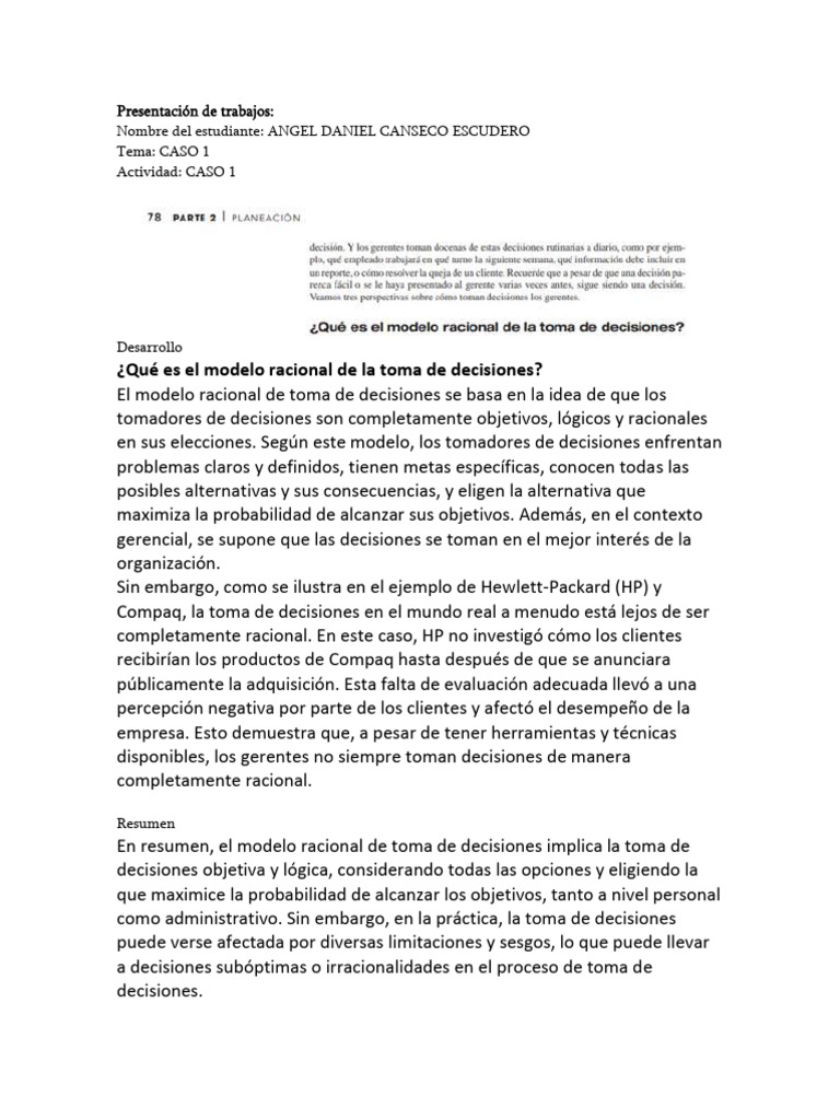 Modelo Racional en Toma de Decisiones | PDF | Toma de decisiones ...