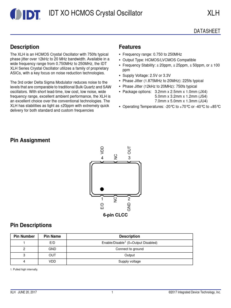 IDT XLH HCMOS Crystal Oscillator | PDF | Hertz | Electronics