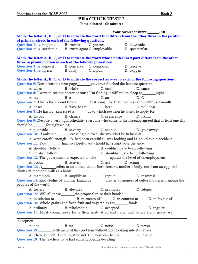 Practice Test 2 Pdf Glacier Ice Age