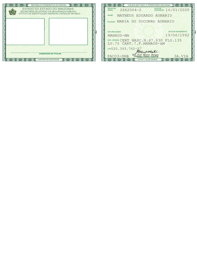 Cópia - de - Segurança - de - Matriz RG Antigo para Impressão Am - 1 | PDF