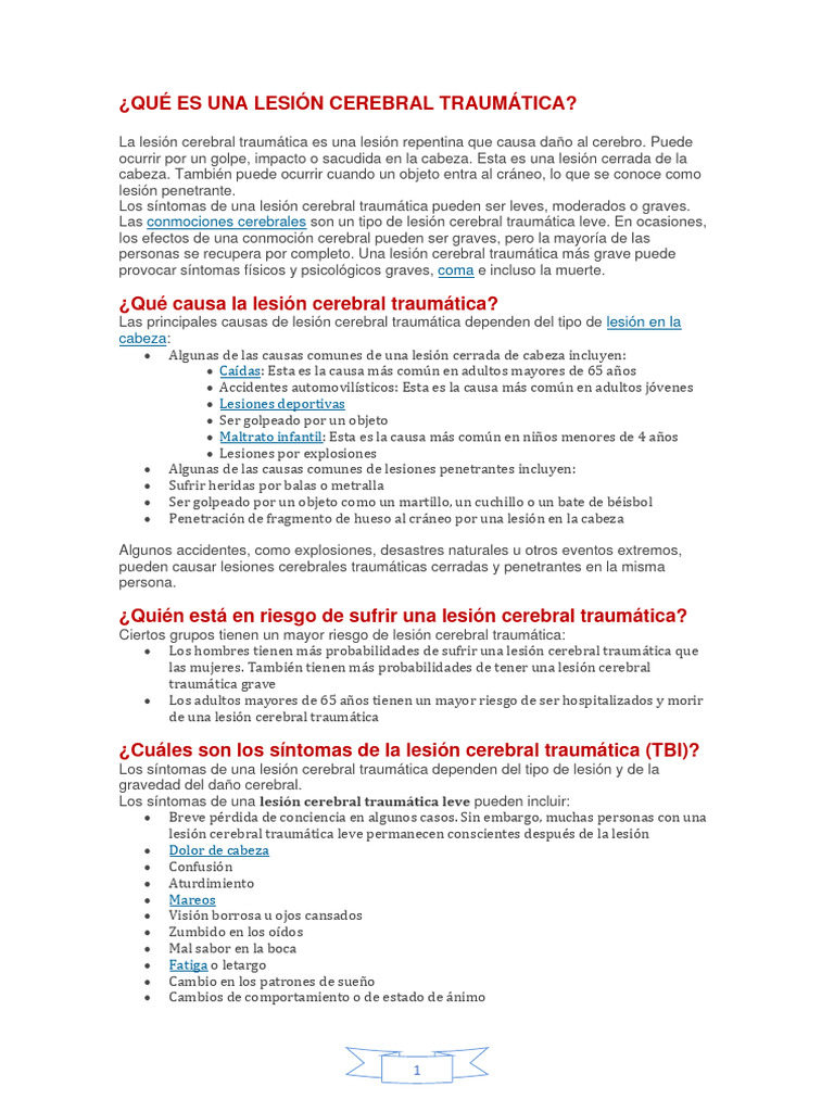 Qué Es Una Lesión Cerebral Traumática | Descargar gratis PDF | Lesión ...