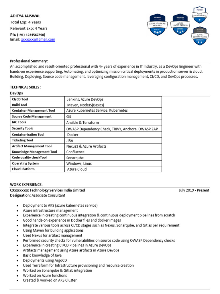 DevOps Engineer Resume - 4 Years Experience | PDF | Microsoft Azure ...