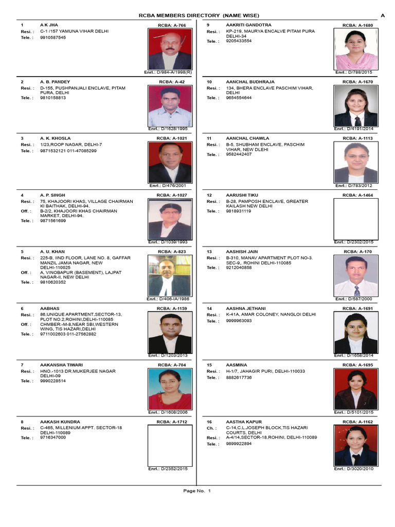 RCBA Members Directory Overview | PDF | Delhi