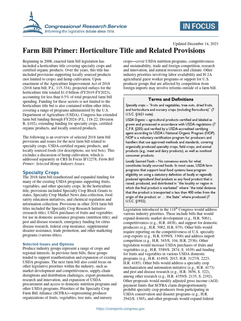IF12017 | PDF | United States Farm Bill | Congressional Research Service
