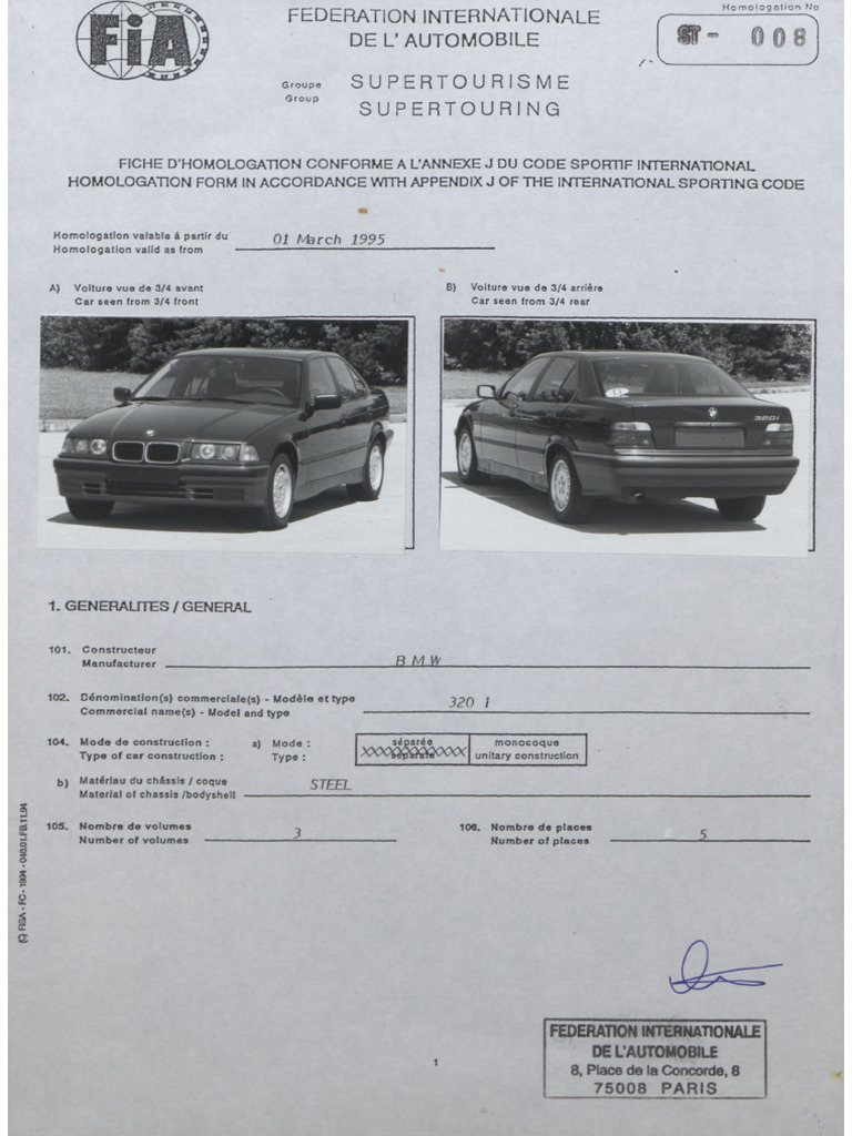 Homologation BMW 320i Supertourisme | PDF