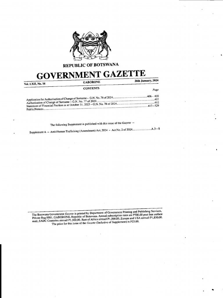 Govt Gazette 26-1-24, PDF, Money