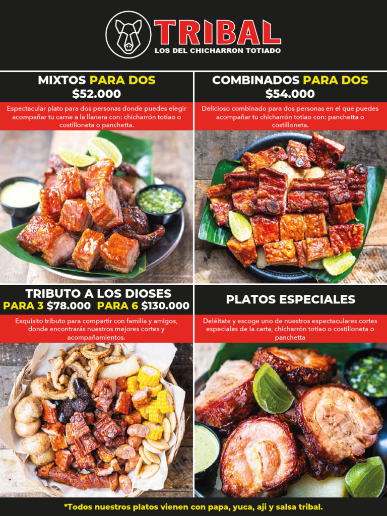 Menú del Restaurante Tribal Llanero | PDF